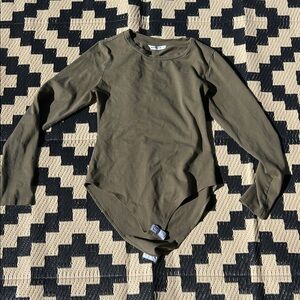 EUC MangoPop Olive Green Crew Neck Bodysuit